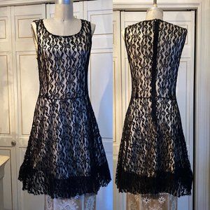 Womens Fervente Black Lace w/ gold satin underlay dress in size 40.